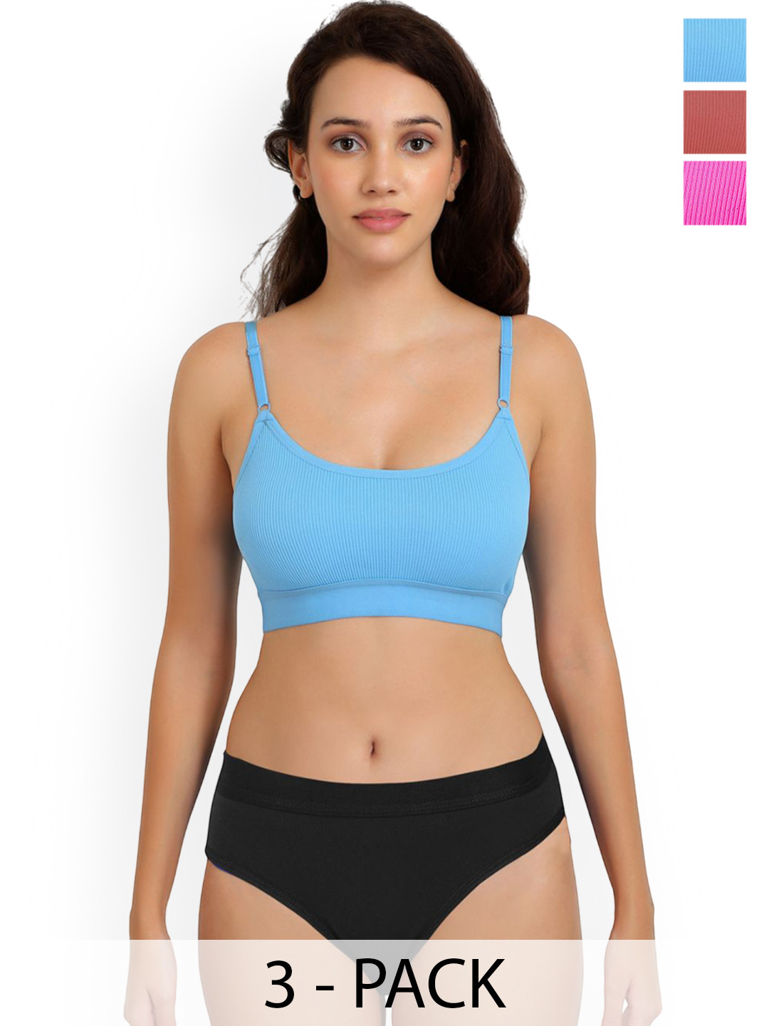 Samvar Pack Of 3 Non-Padded Lingerie Set  Goma Set_P,O,Light_B