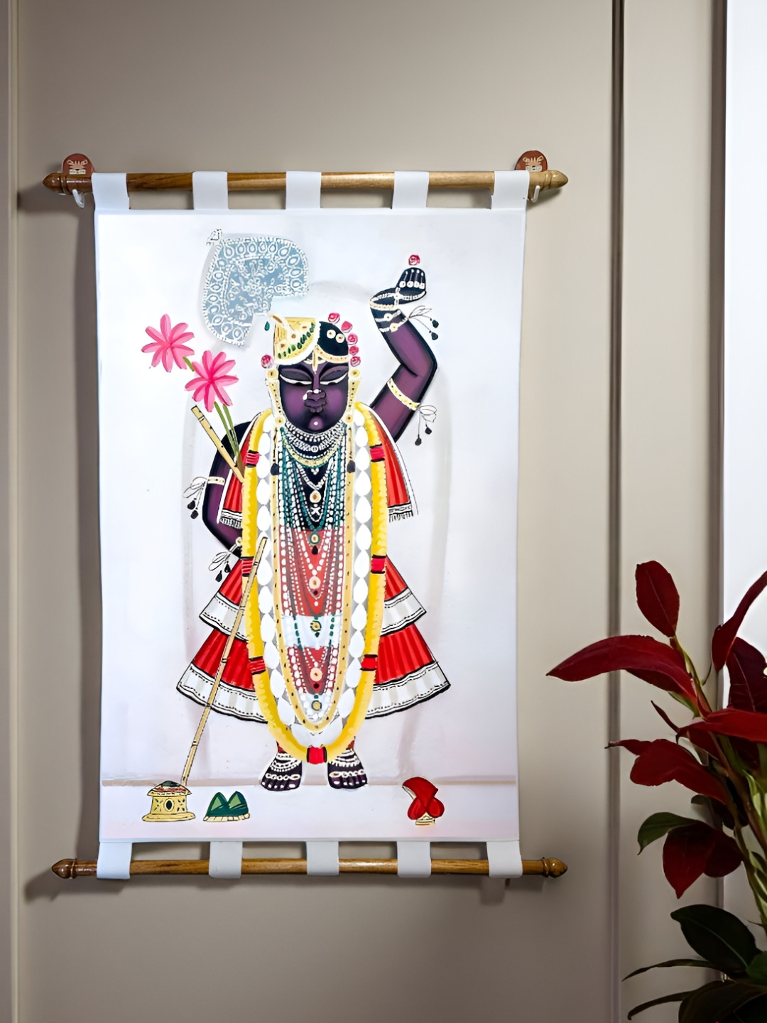 Tushaco Handicrafts White & Red Shrinathji Pichwai Canvas Wall Art