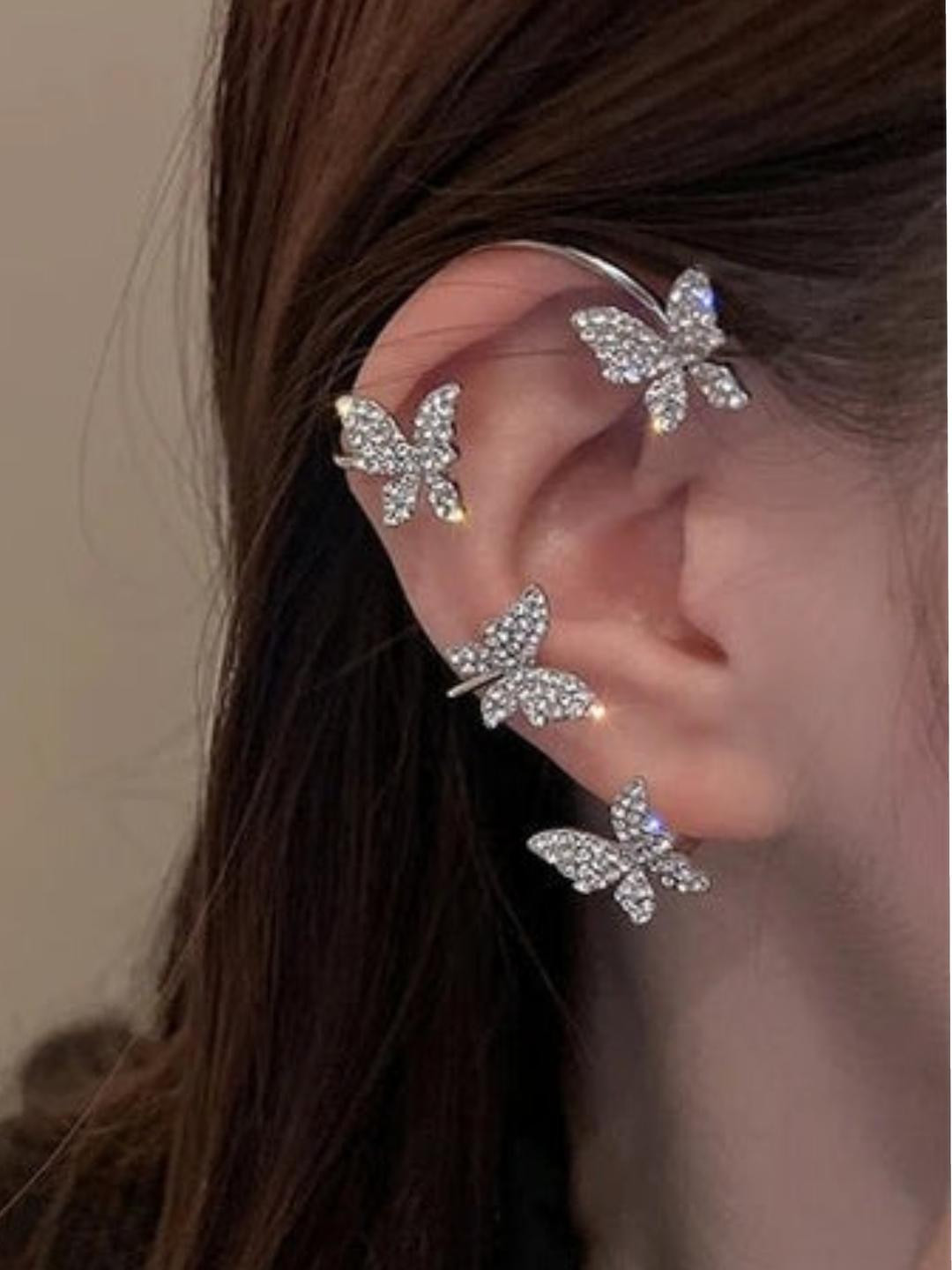 TheVineGirl TheVineGirl Korean Silver Studded Butterfly Ear Climber Ear Cuff