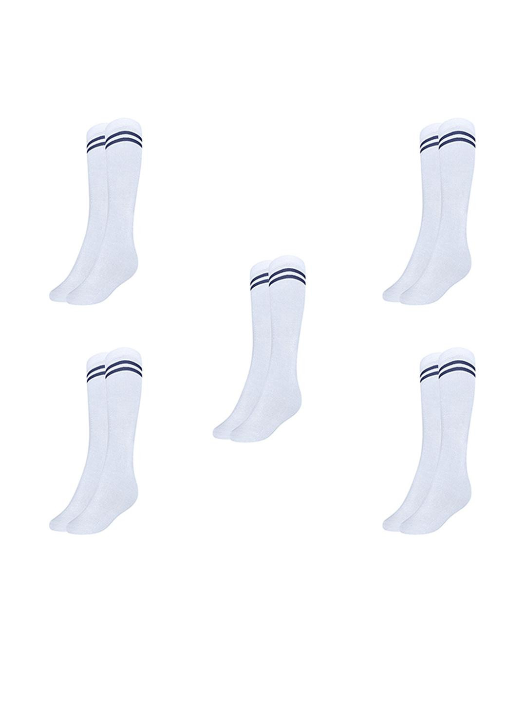 MUKHAKSH Boys 5 Pairs White Color Blue Strips Calf Length Cotton Socks
