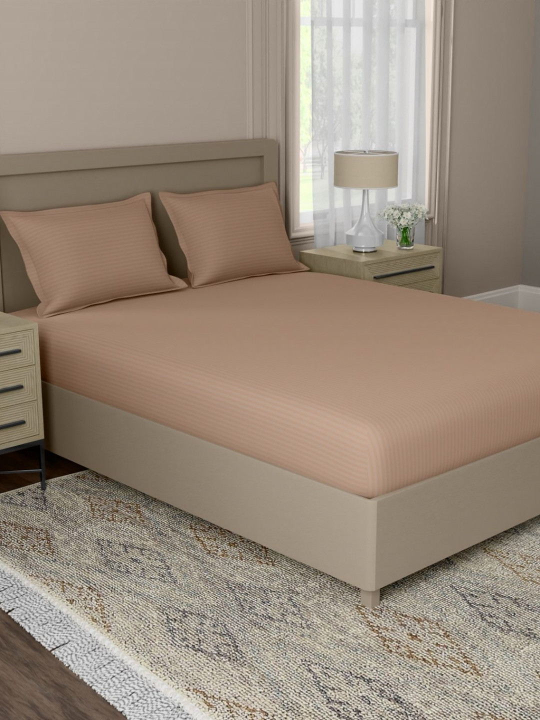 home expressions Palette Brown Striped Satin 210TC Super King Bedsheet Set 2.74m X 2.74m