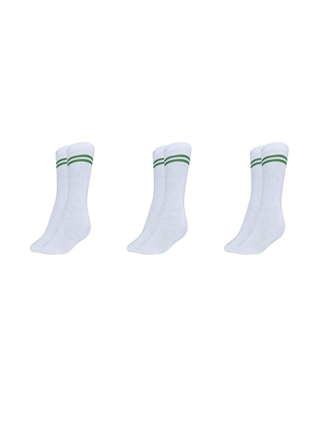 MUKHAKSH Boys Kids White Green Stripes Socks - Pack Of 3