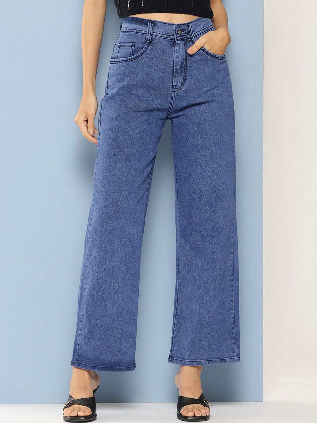 BAESD Women Hottie Flared Mid-Rise Low Distress Stretchable Jeans