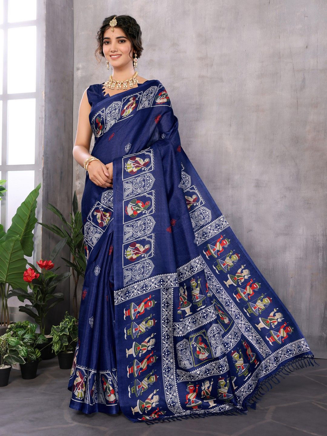 Lookmark Kalamkari Print Saree with Blouse Piece