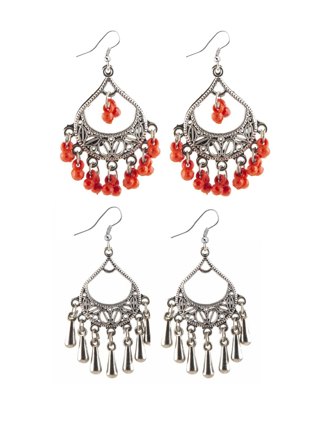 Creative Frogs Silver Oxidize Red & Silver Drop Earrings