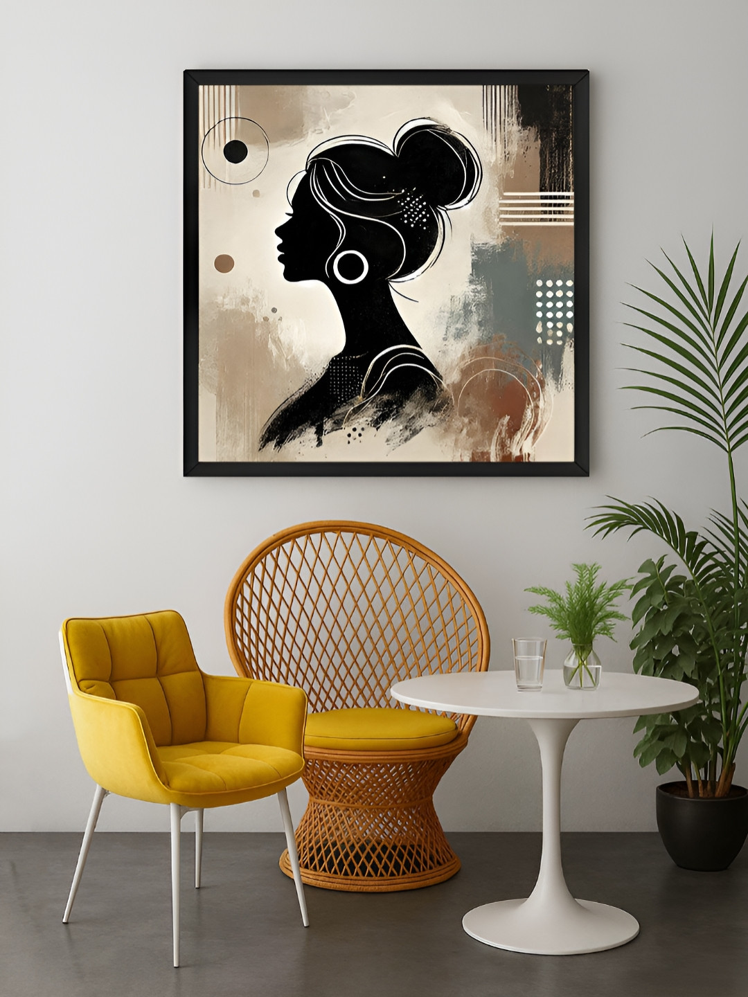 999Store Beige & Black 1 Piece Minimalist Female Silhouette Canvas Wall Art