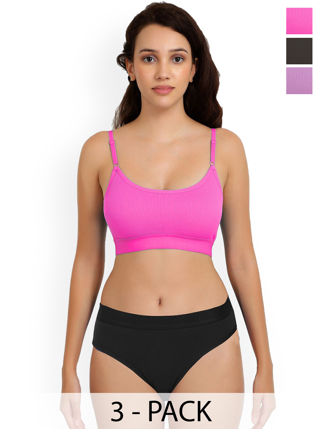 Samvar Pack Of 3 Non Padded Lingerie Sets B_Goma Set_Bl,Pu,P