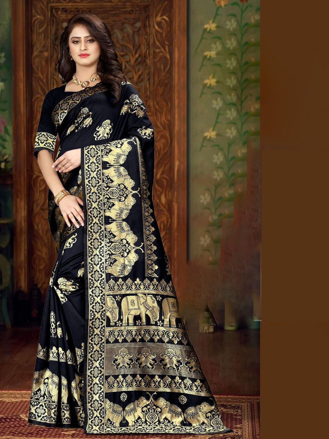 F FASHION Ethnic Motif Woven Design Zari Kanjeevaram-Inspired Banarasi Saree