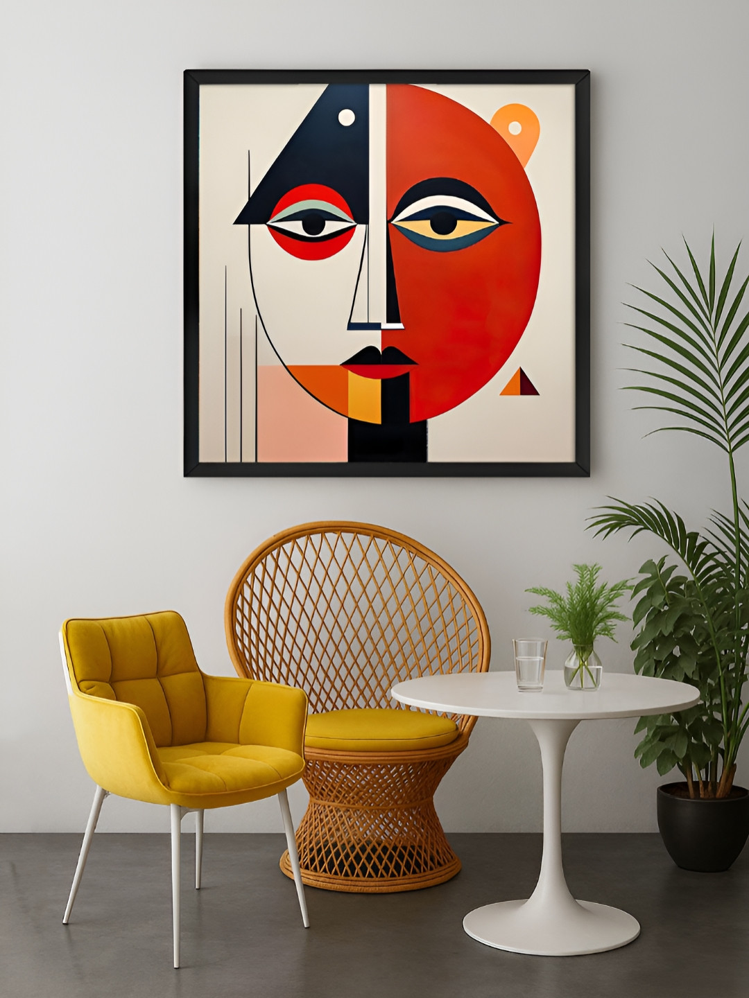 999Store Red & Off White Geometric Face Canvas Wall Art