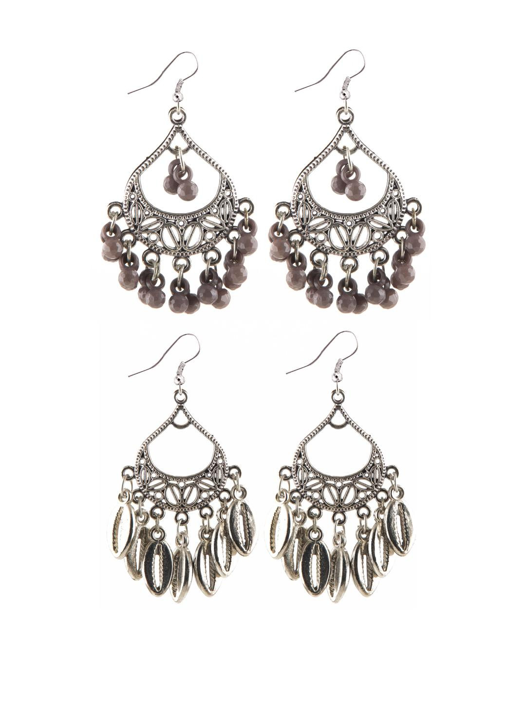 Creative Frogs Silver Oxidize Drop Earrings - Set Of 2