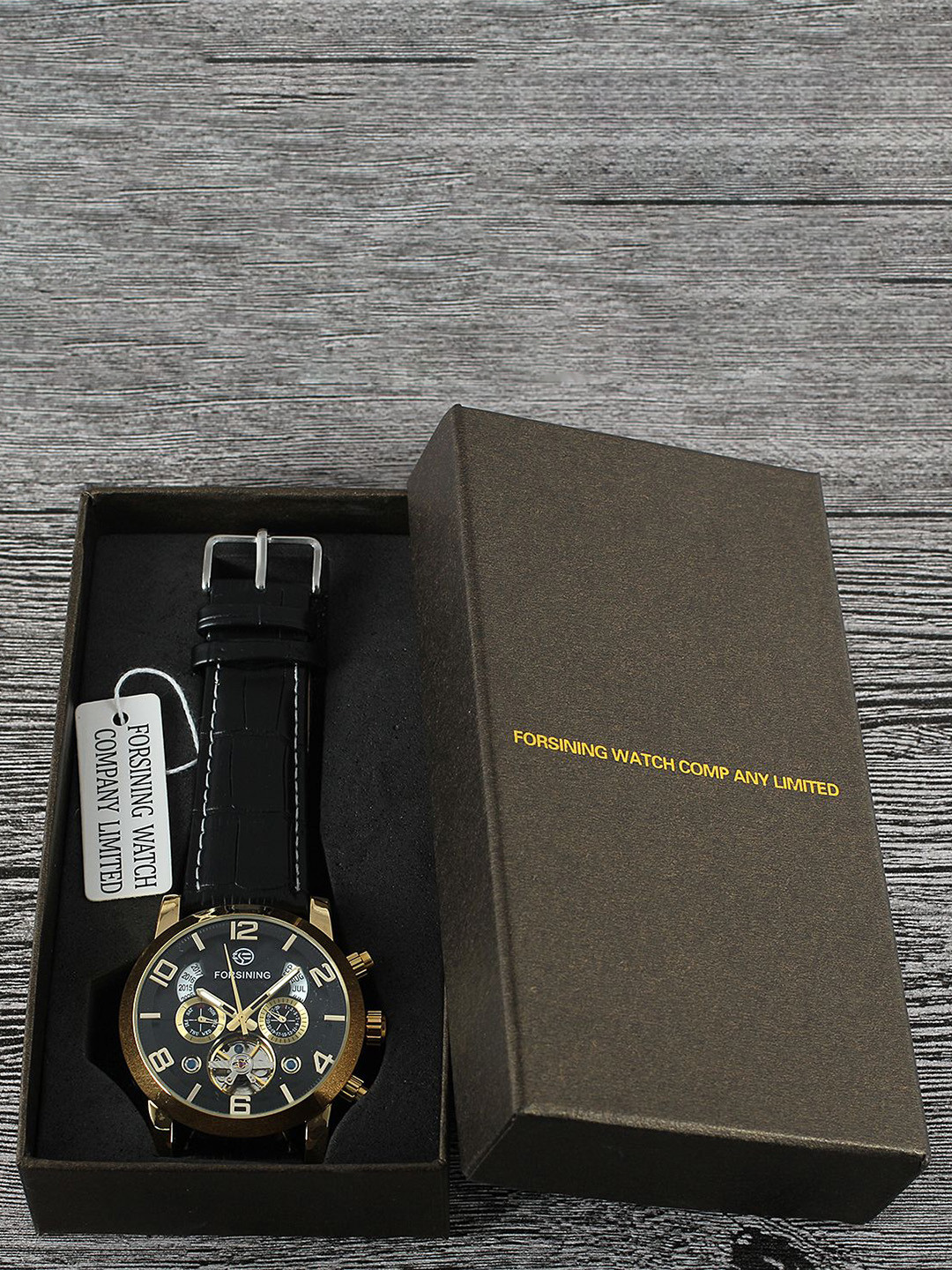 FORSINING Men Luxury Automatic Tourbillon Watch with Calendar & Leather Strap