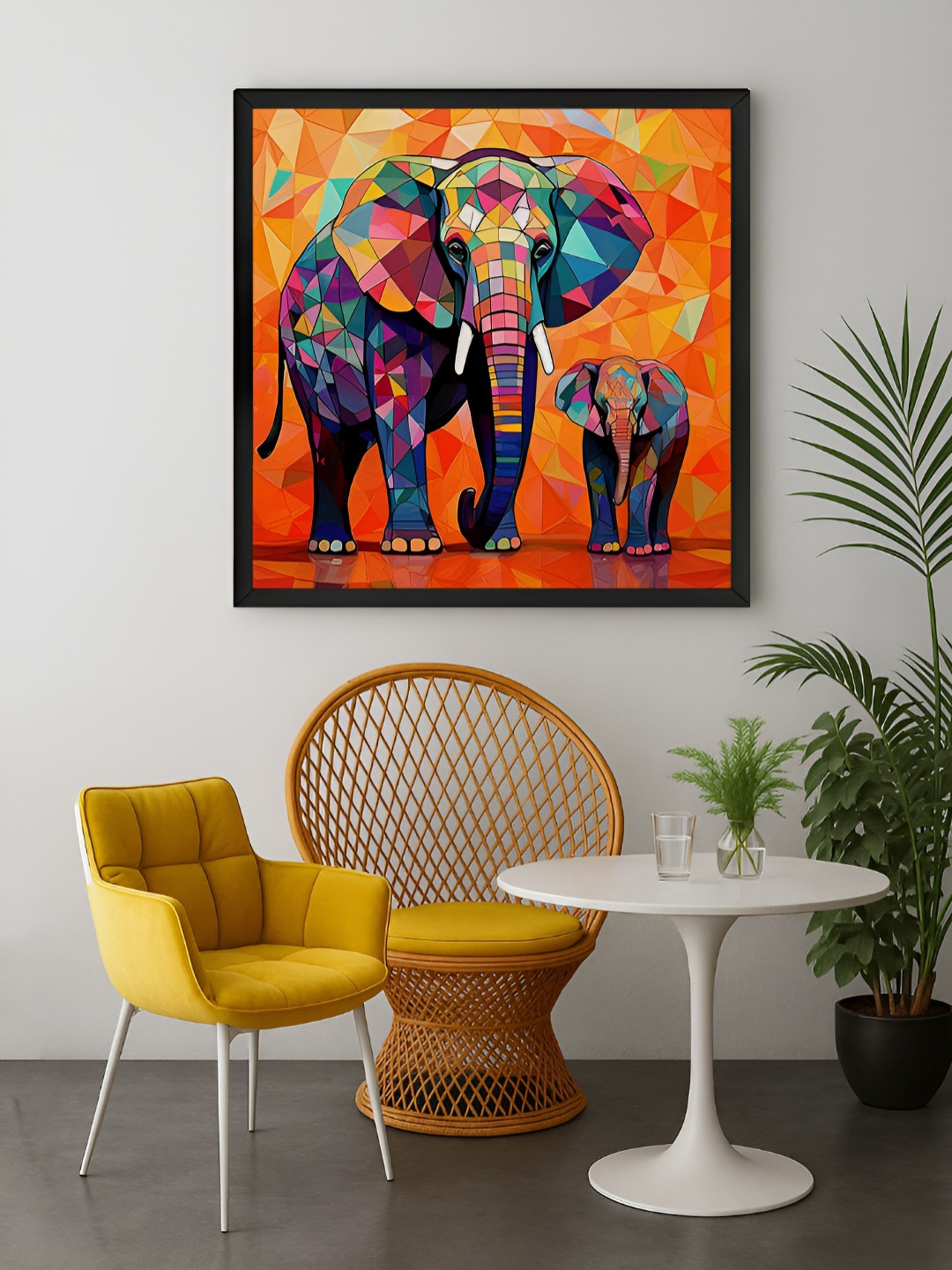 999Store Orange & Blue 1 Piece Geometric Elephant Canvas Wall Art