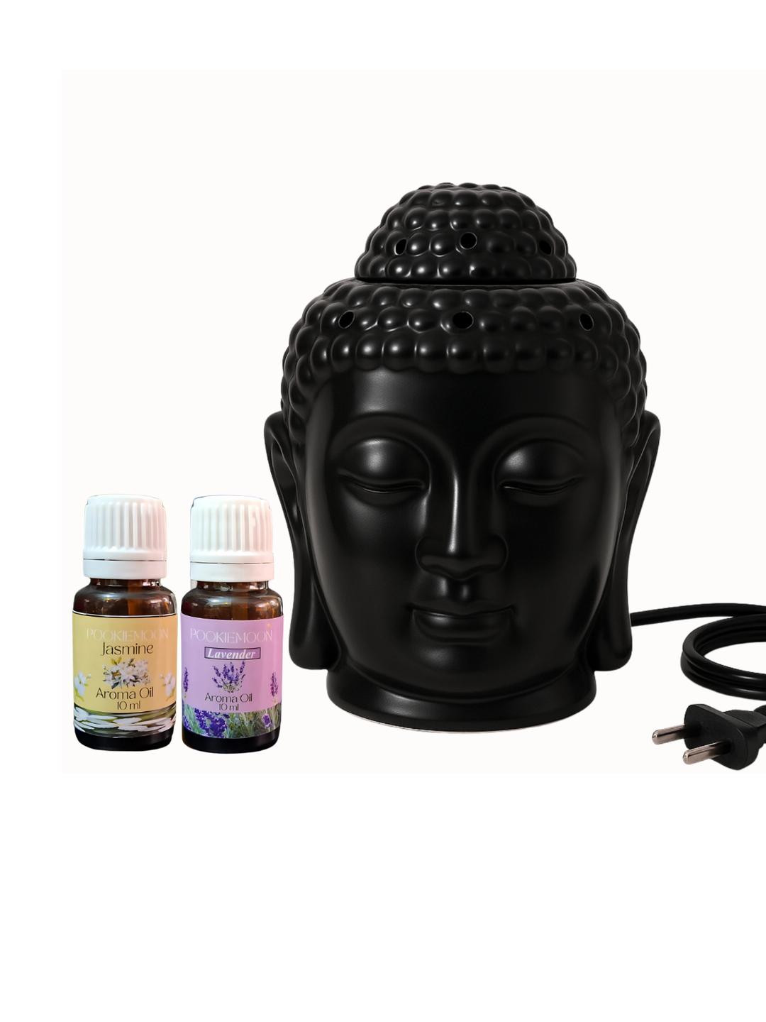 Pookiemoon Black Buddha Diffuser with Jasmine and Lavender Aroma Oils 10ml Each