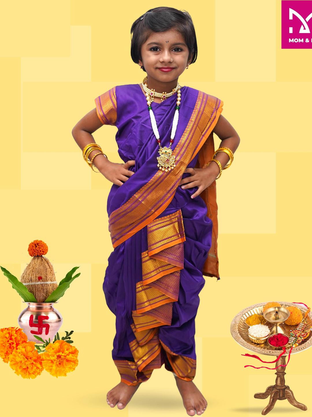 Mom and Me Girls Woven Design Border Pure Cotton Saree