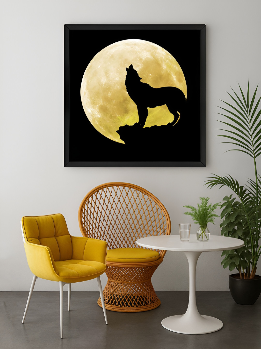 999Store Black & Yellow Wolf Printed Canvas Wall Art