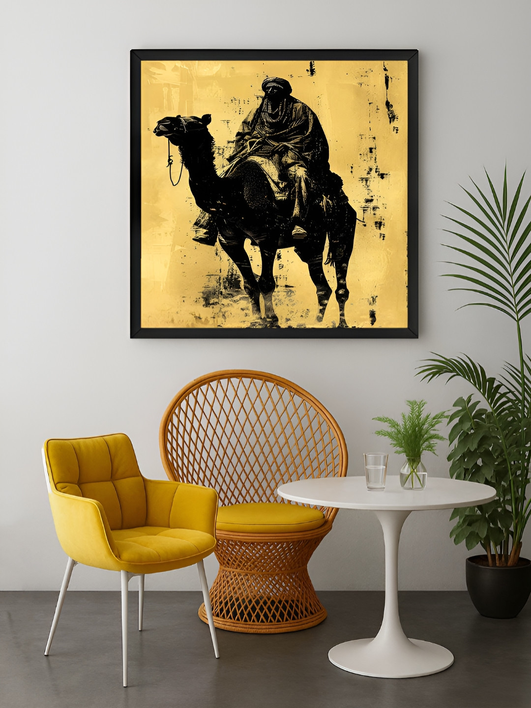 999Store Gold-Toned & Black Camel Rider Canvas Wall Art