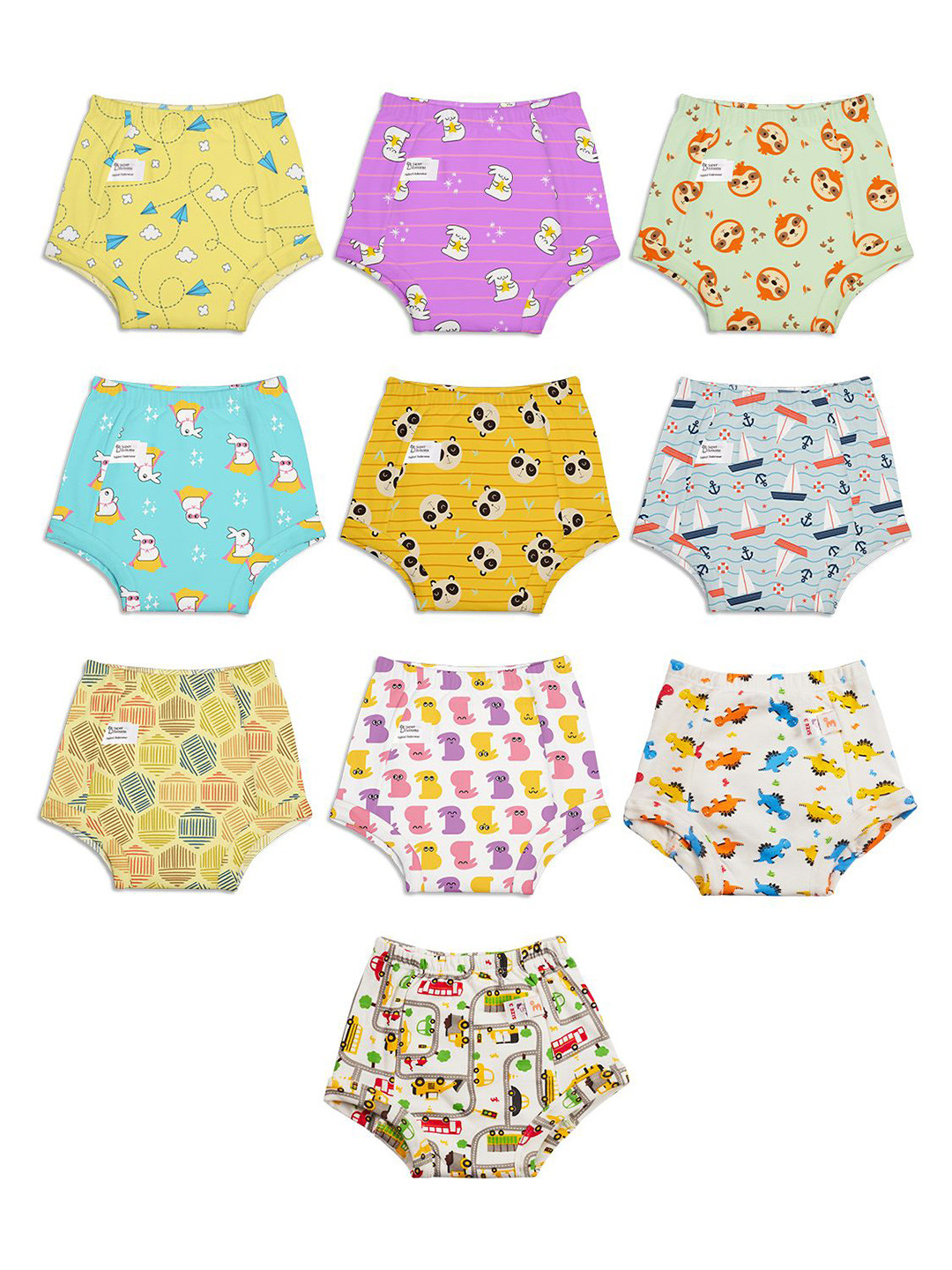 SuperBottoms Set Of 10 Padded Underwear For Potty Training & Mess-Free Diaper