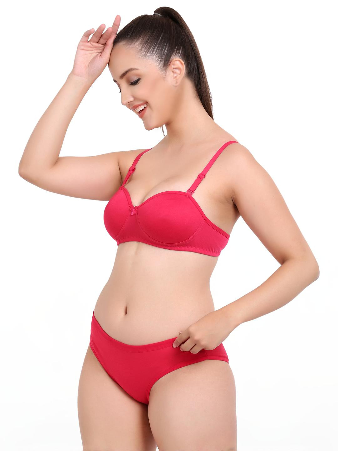 Women Red,Dark Blue Cotton Bra Panty Set for Lingerie Set Undergarments Pack of 2