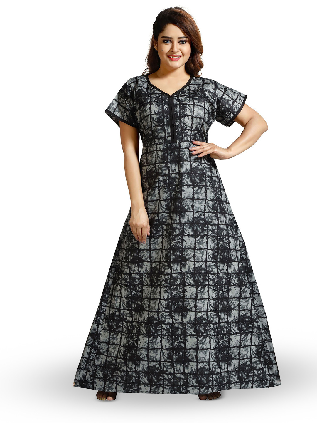 NIGHTY KING Women Printed Pure Cotton Regular Maxi Nightdress