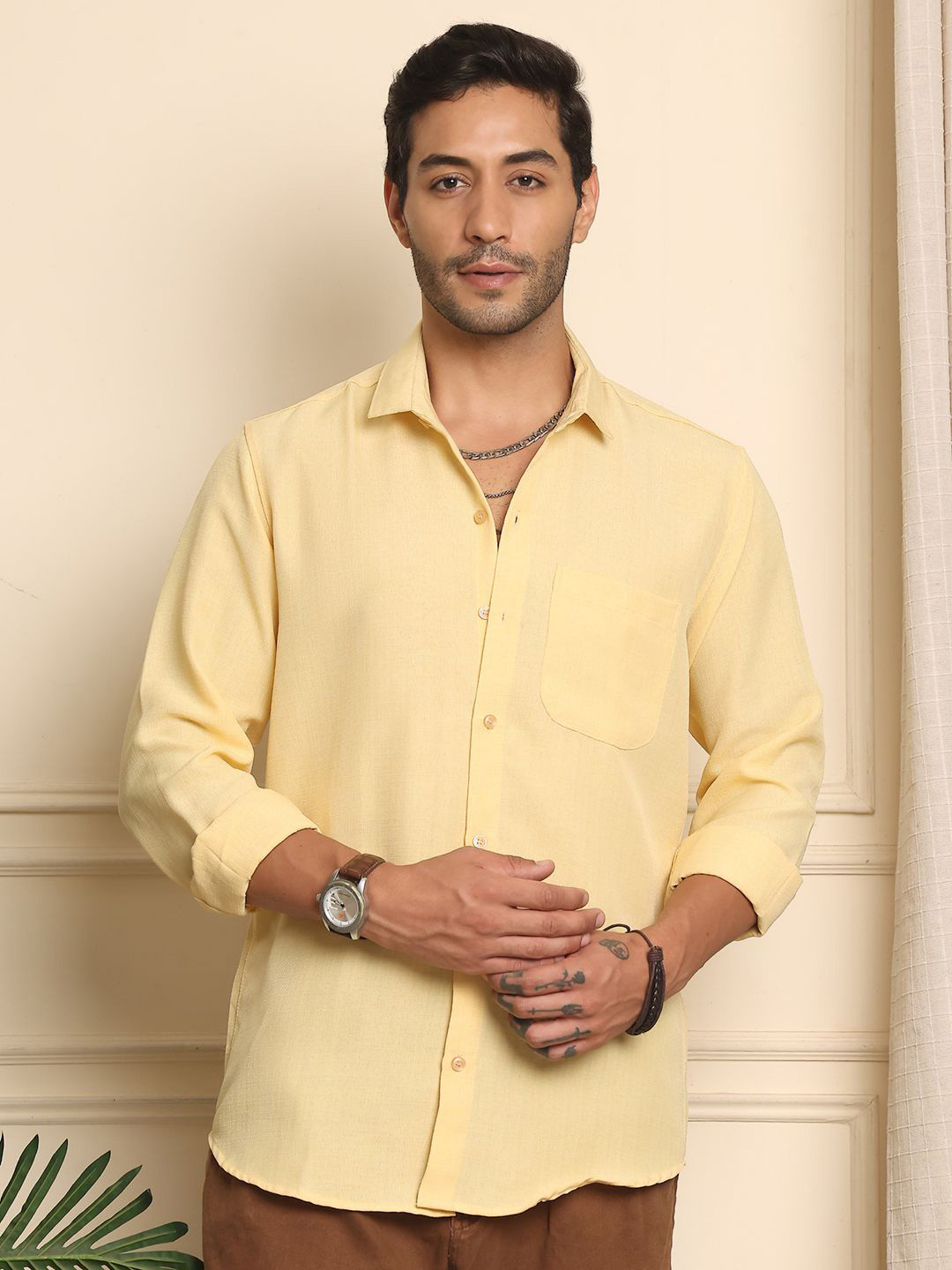 Blezza Men Solid Spread Collar Cotton Casual Shirt
