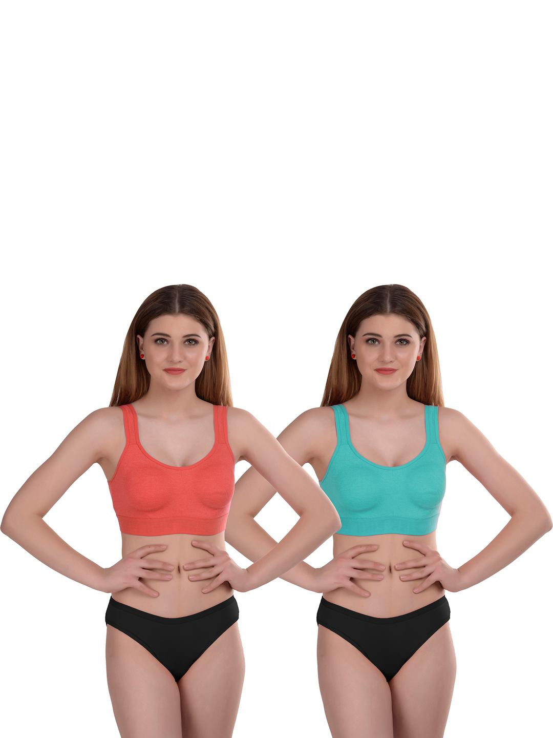 Women Orange,Blue Cotton Bra Panty Set for Lingerie Set Undergarments Pack of 2