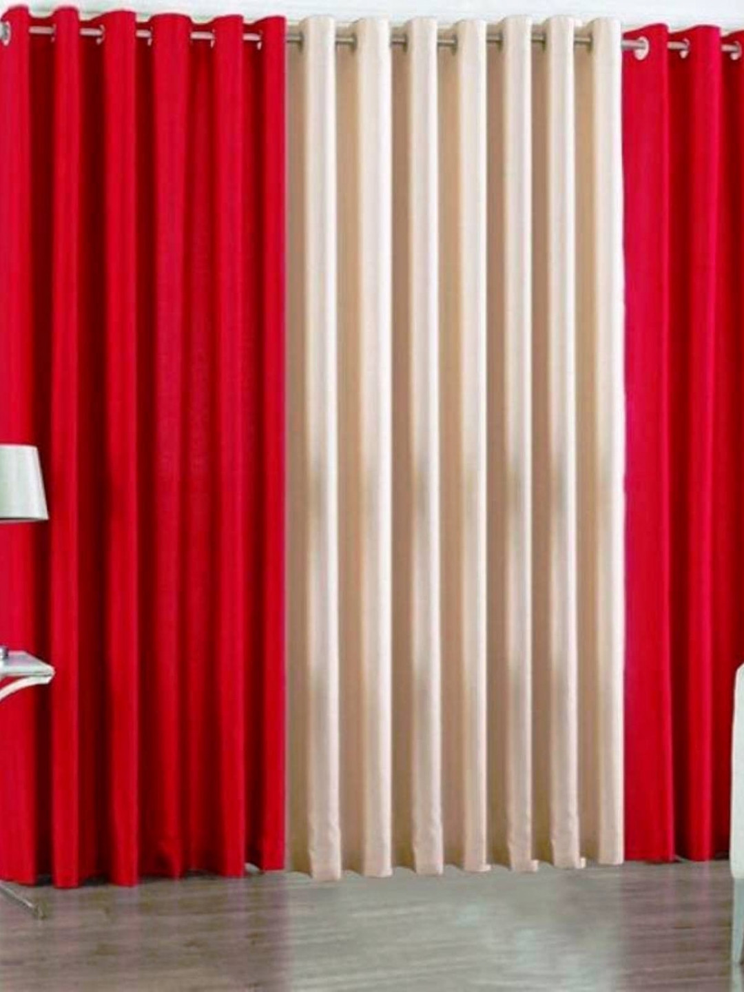 BELLA TRUE Red & Cream 3 Pieces Eyelet Fitted Window Curtains