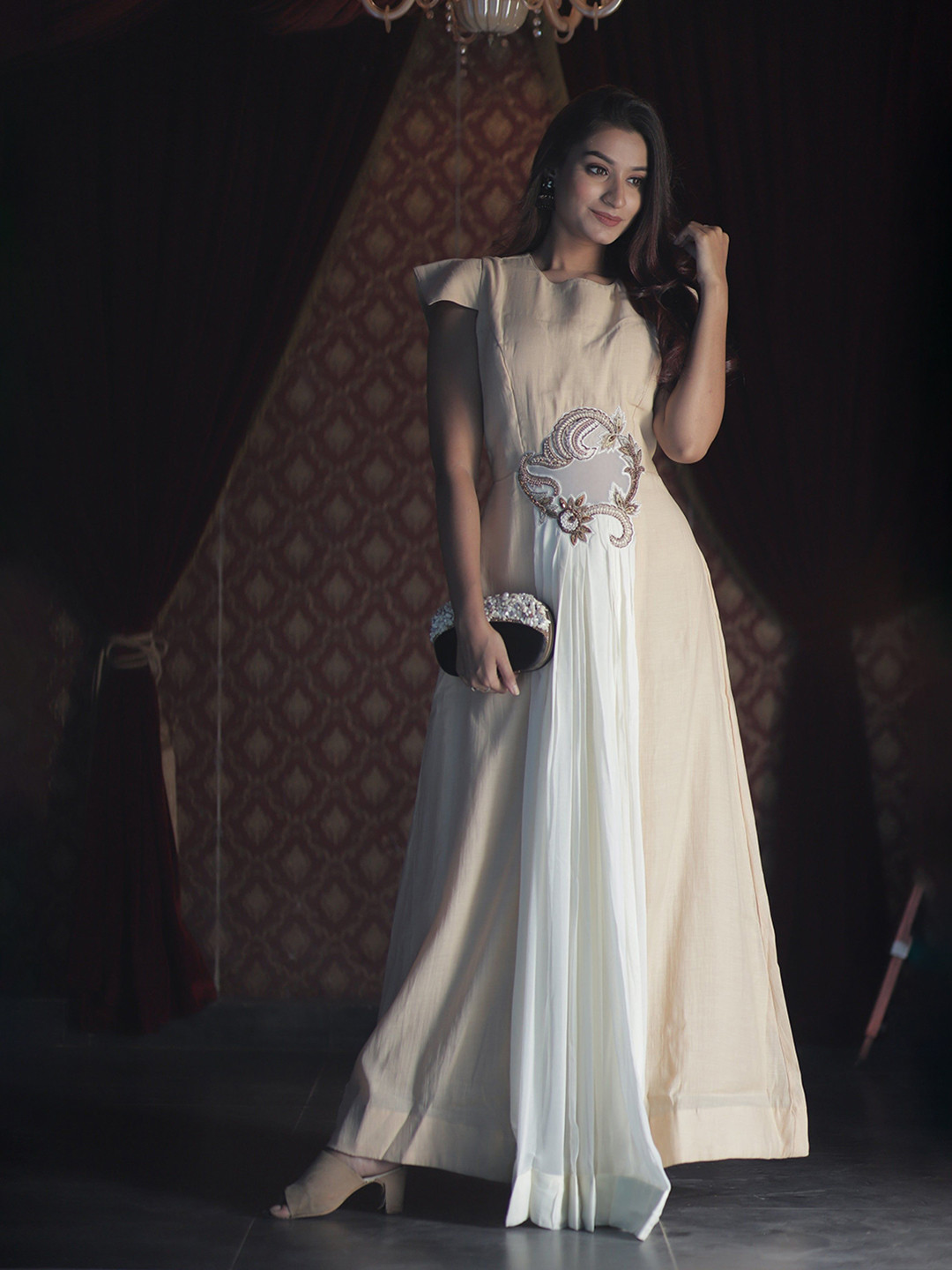 GloballyRonakRBafna Women Square Neck Ca Sleeves Gown Maxi Dress With Panel