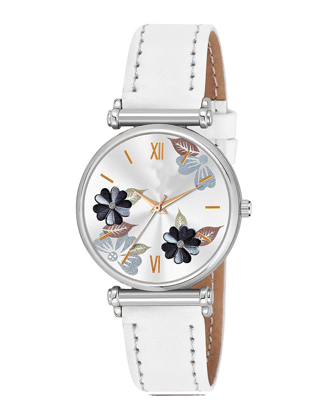 Gopal Shopcart Unisex Analogue Watch C34 SLV Fosil BLK White Leather_F