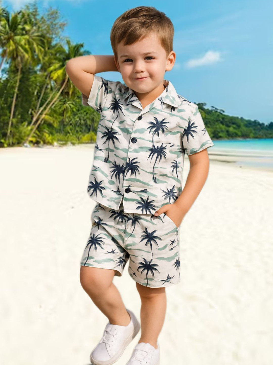 FASHION GRAB Boys Printed Short Sleeves Pure Cotton Shirt With Shorts
