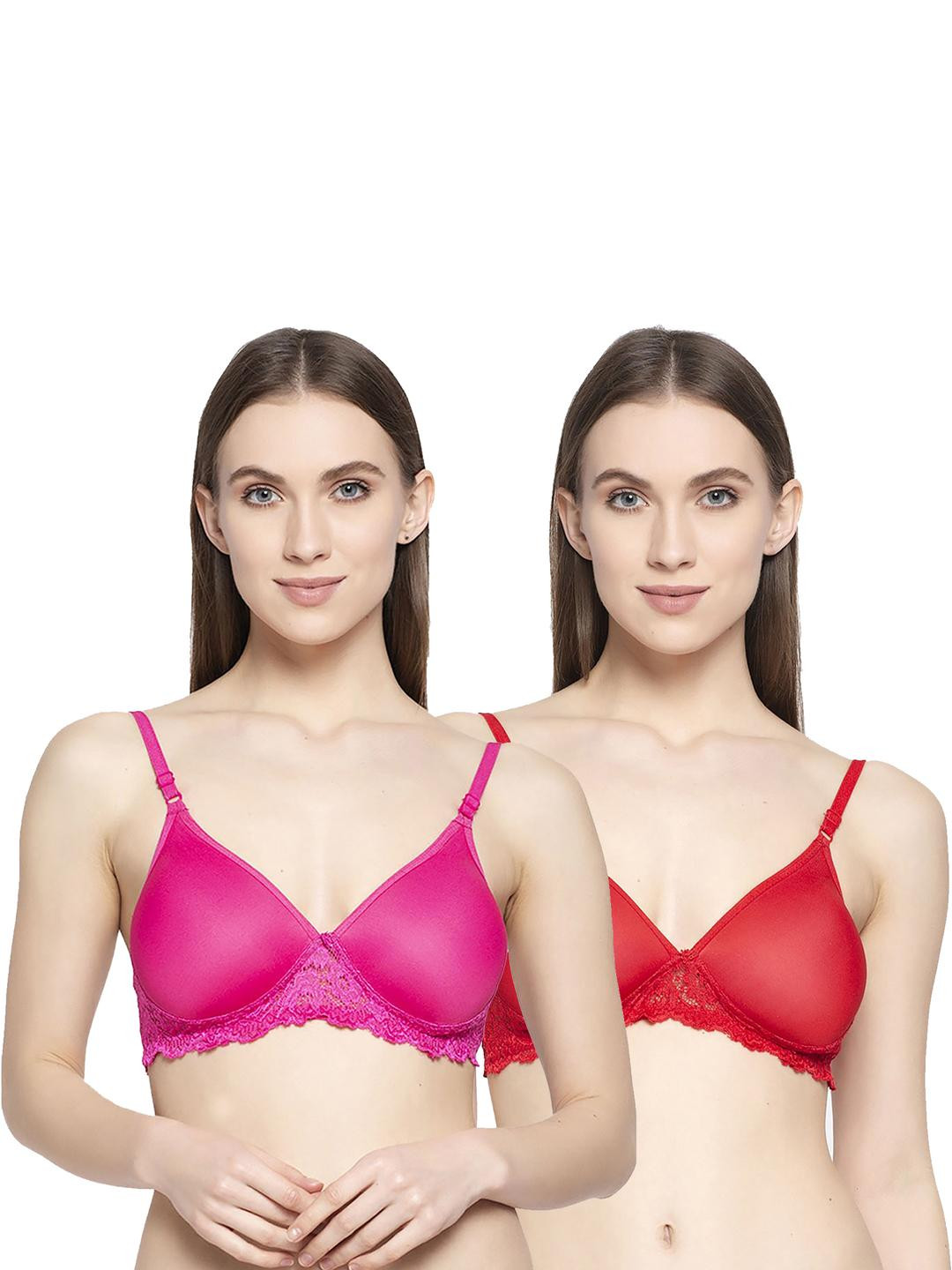 Women Cotton Pink,Red Padded Non-Wired Lingerie Bra Sport wear Gym Crop Tank Top