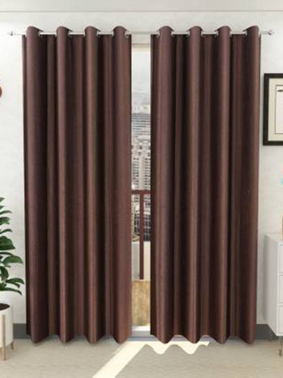 BELLA TRUE Brown 2 Peices Long Door Curtains