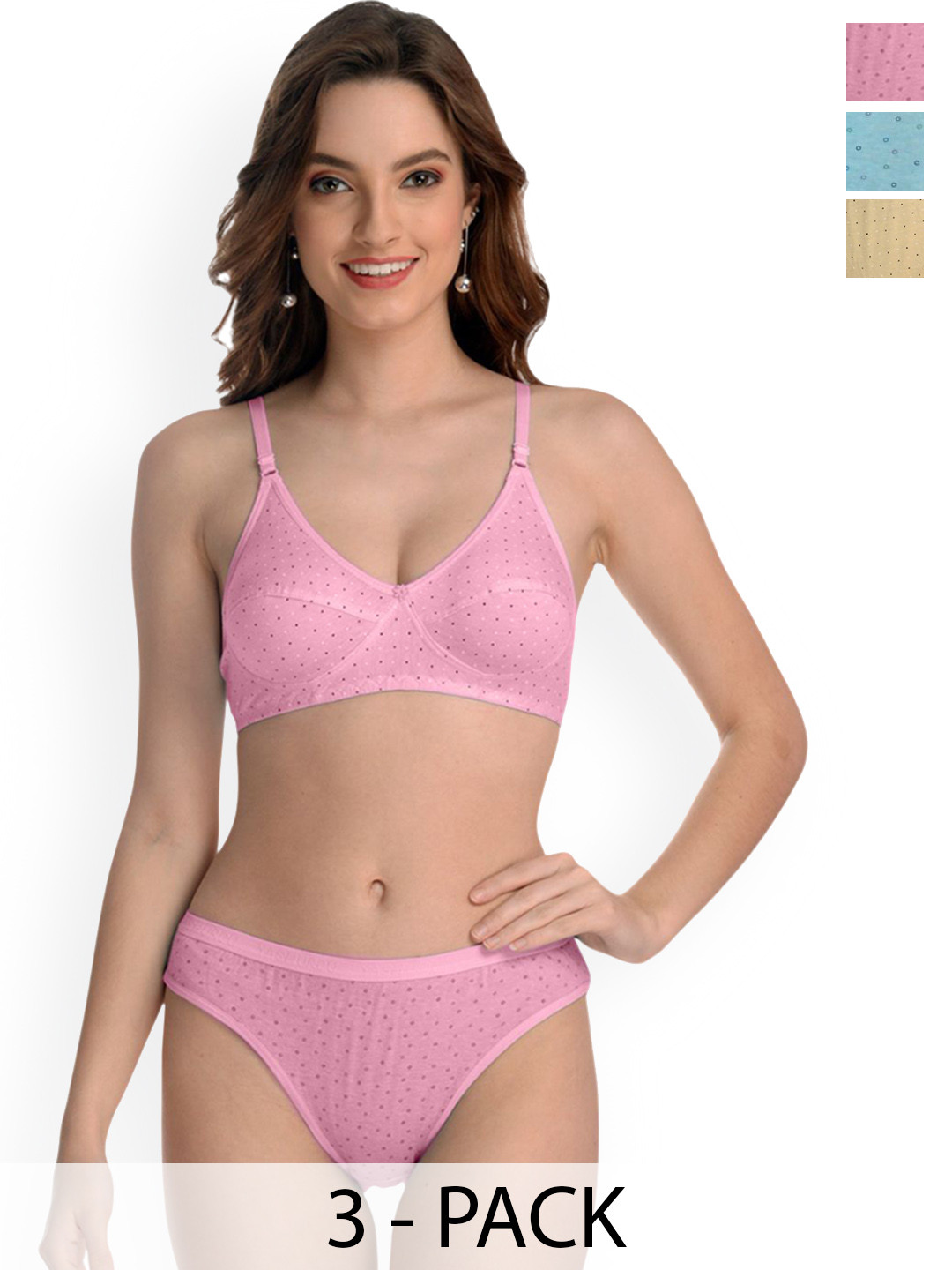 Samvar Pack Of 3 Non Padded Lingerie Sets B_ZB-Set_P,B,Y