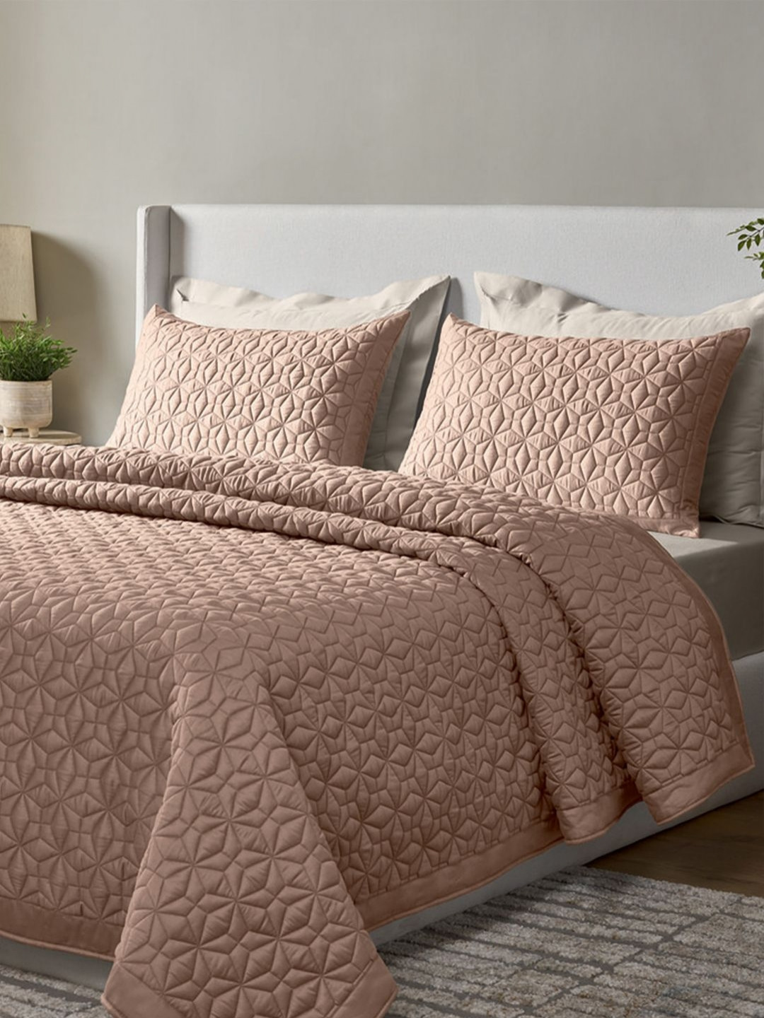 SANSAAR A DDECOR BRAND LIVE CONSCIOUSLY Orange Self Design Cotton 3 Piece Bedding Set