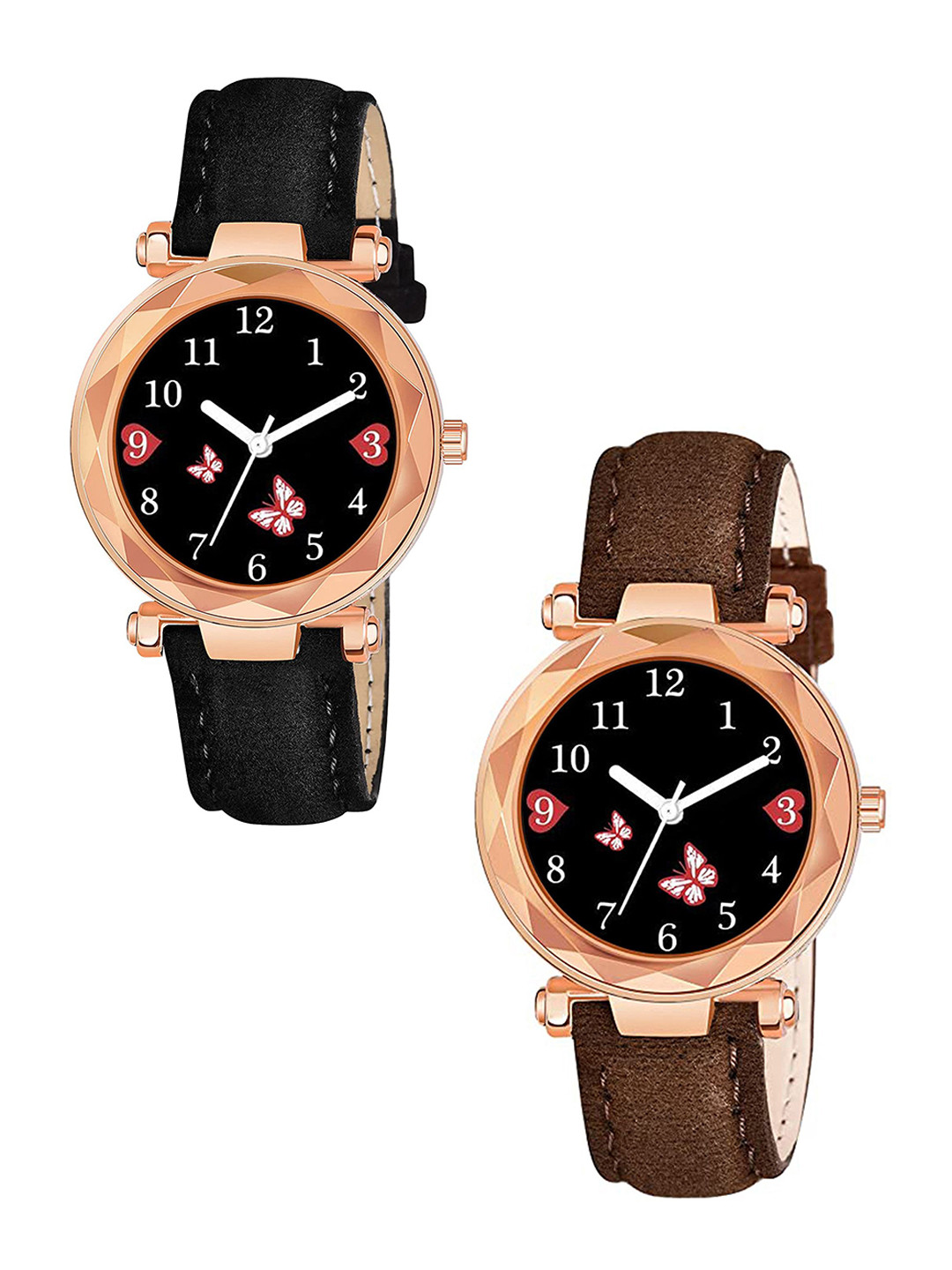 Gopal Shopcart Set Of 2 Women Analogue Watch GR379RG BFly BLK BRO Vel L