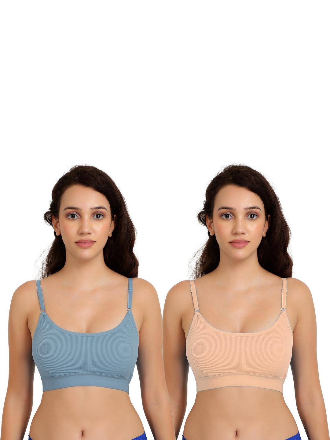 Women Cotton Blue,Brown Non Padded Non-Wired Lingerie Bra Sport wear Gym Crop Tank Top