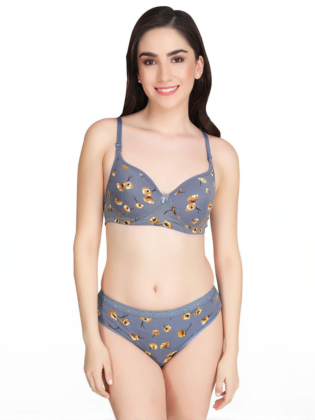 Women Grey Cotton Bra Panty Set for Lingerie Set Undergarments Pack of 1