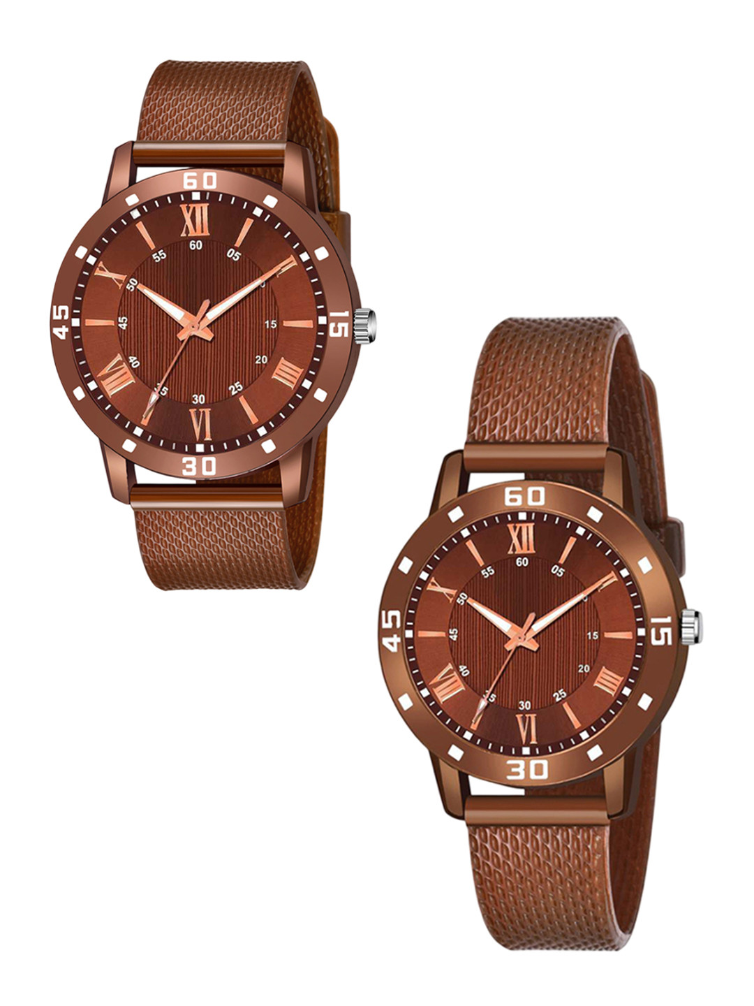 Gopal Shopcart Unisex Pack Of 2 Round Dial Analogue Watch 1016 BRO D Aeviyo Couple S_F