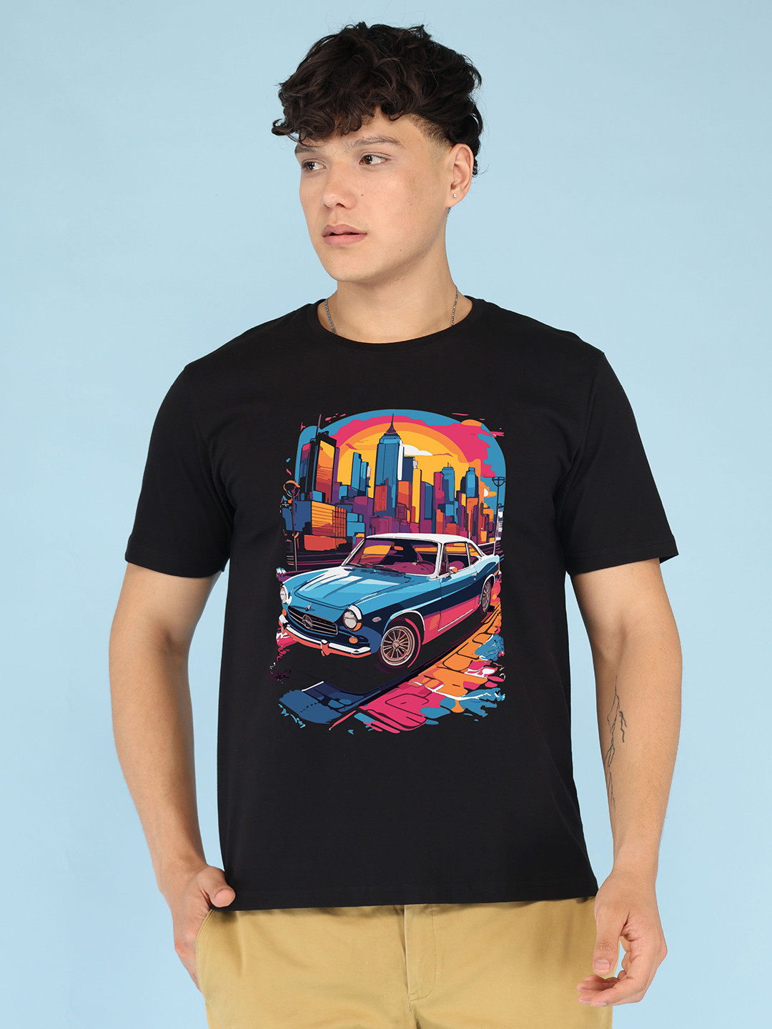 BRAWNY BATTLER Men Pure Cotton Printed Round-Neck T-shirt