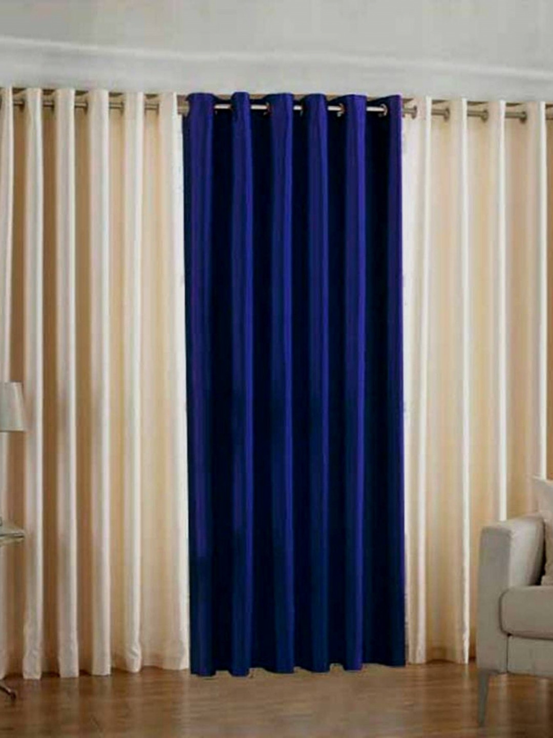 BELLA TRUE Blue & Cream-Coloured 3 Pieces Window Curtains