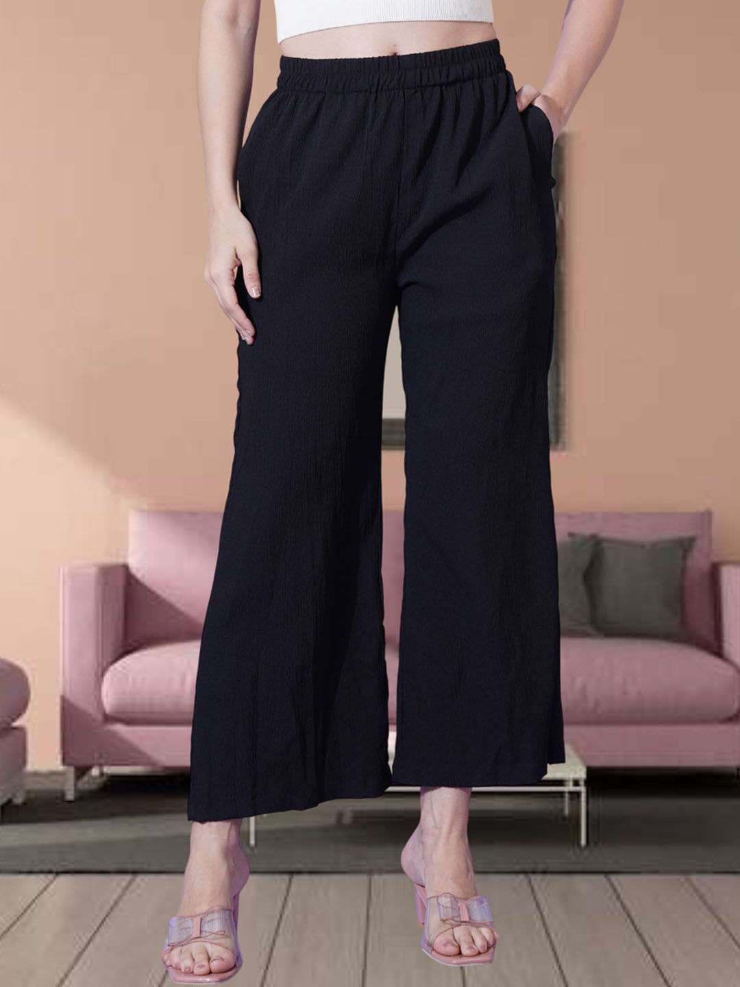 SZN Women Wide Leg Knitted Elasticated Ethnic Palazzos