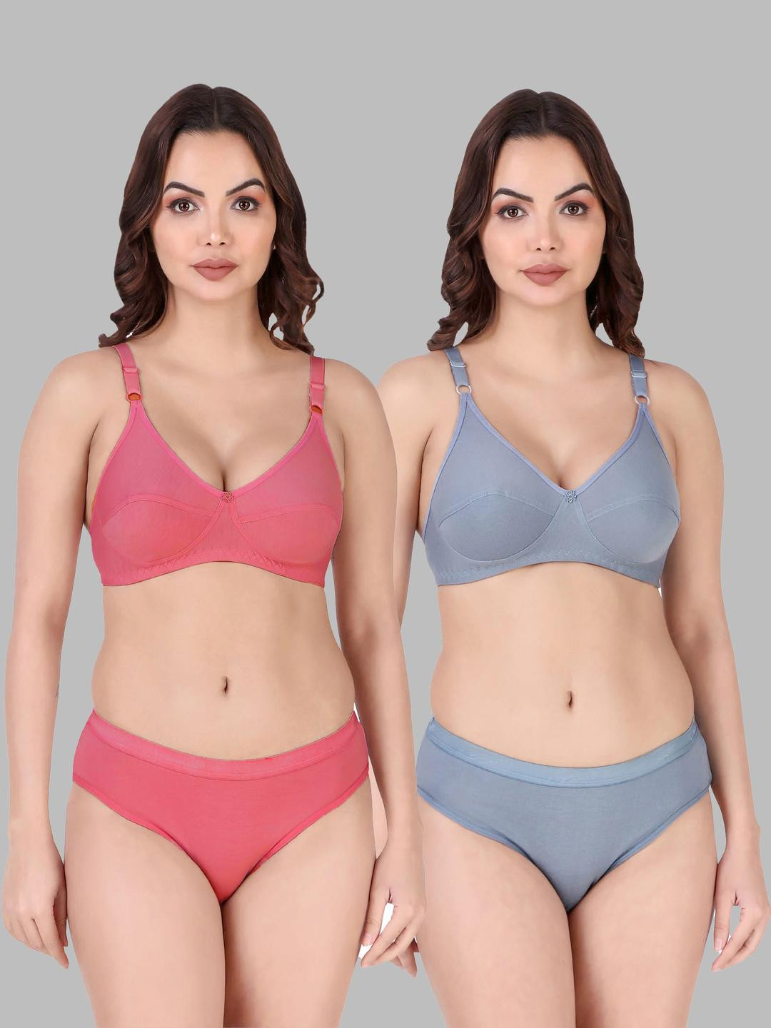 Samvar Pack Of 2 Cotton Non-Padded Lingerie Sets B-Rinki Set_Red,Blue