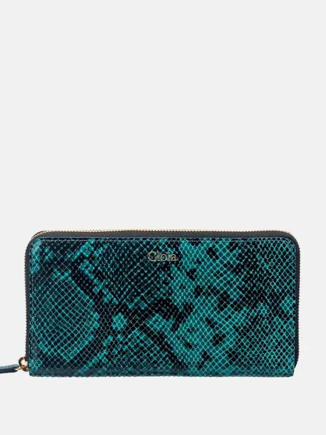 GIOIA Women Green Leather Faux Python Ziparound Clutch with RFID