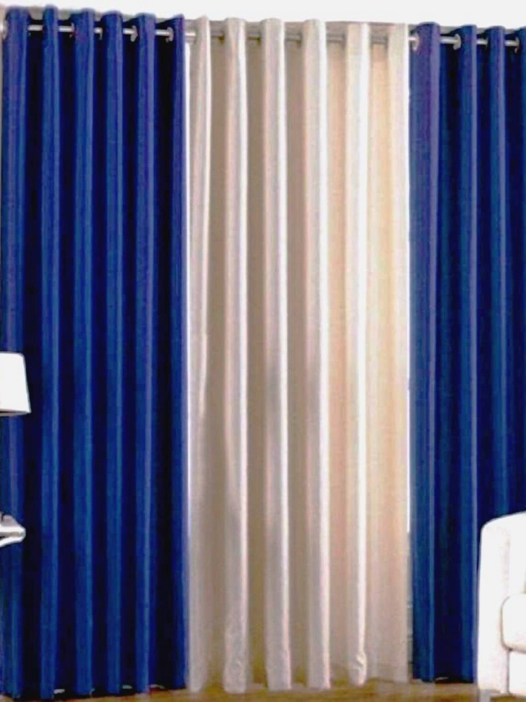 BELLA TRUE Blue & Cream 3 Pieces Eyelet Fitted Door Curtains