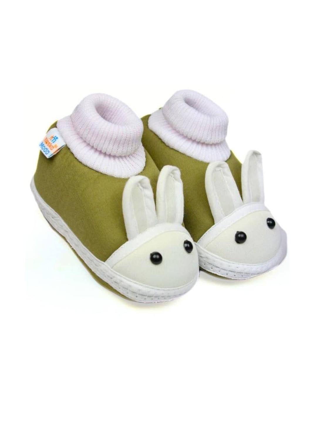 Neska Moda 3 To 12 Months Baby Boys & Baby Girls Cute Soft Cotton Pre-Walker Rabbit Face Booties (Toe to Heel Length - 12 cm, Mehendi Green)