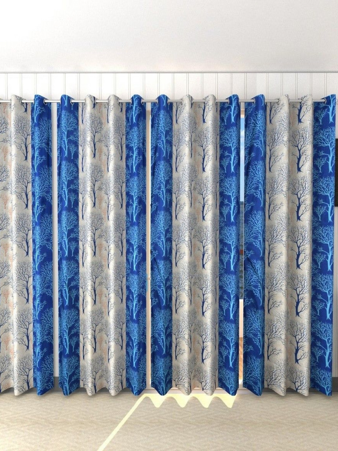BELLA TRUE Blue & Grey 4 Pieces Abstract Door Curtains