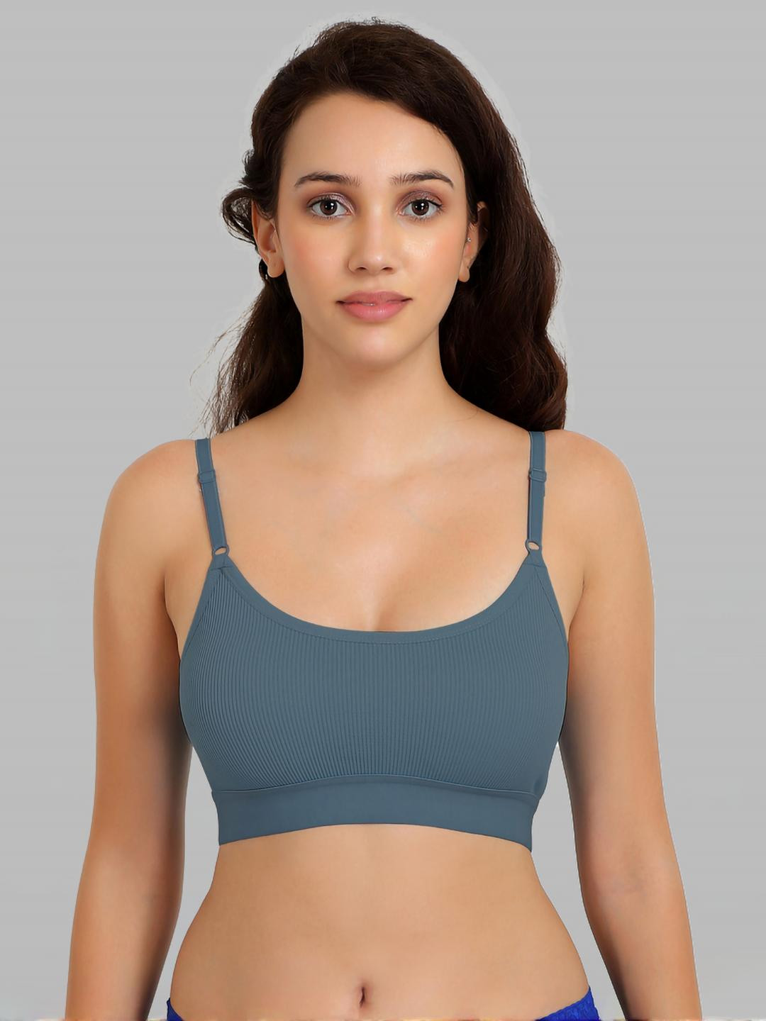 Women Cotton Dark Green Non Padded Non-Wired Lingerie Bra Sport wear Gym Crop Tank Top
