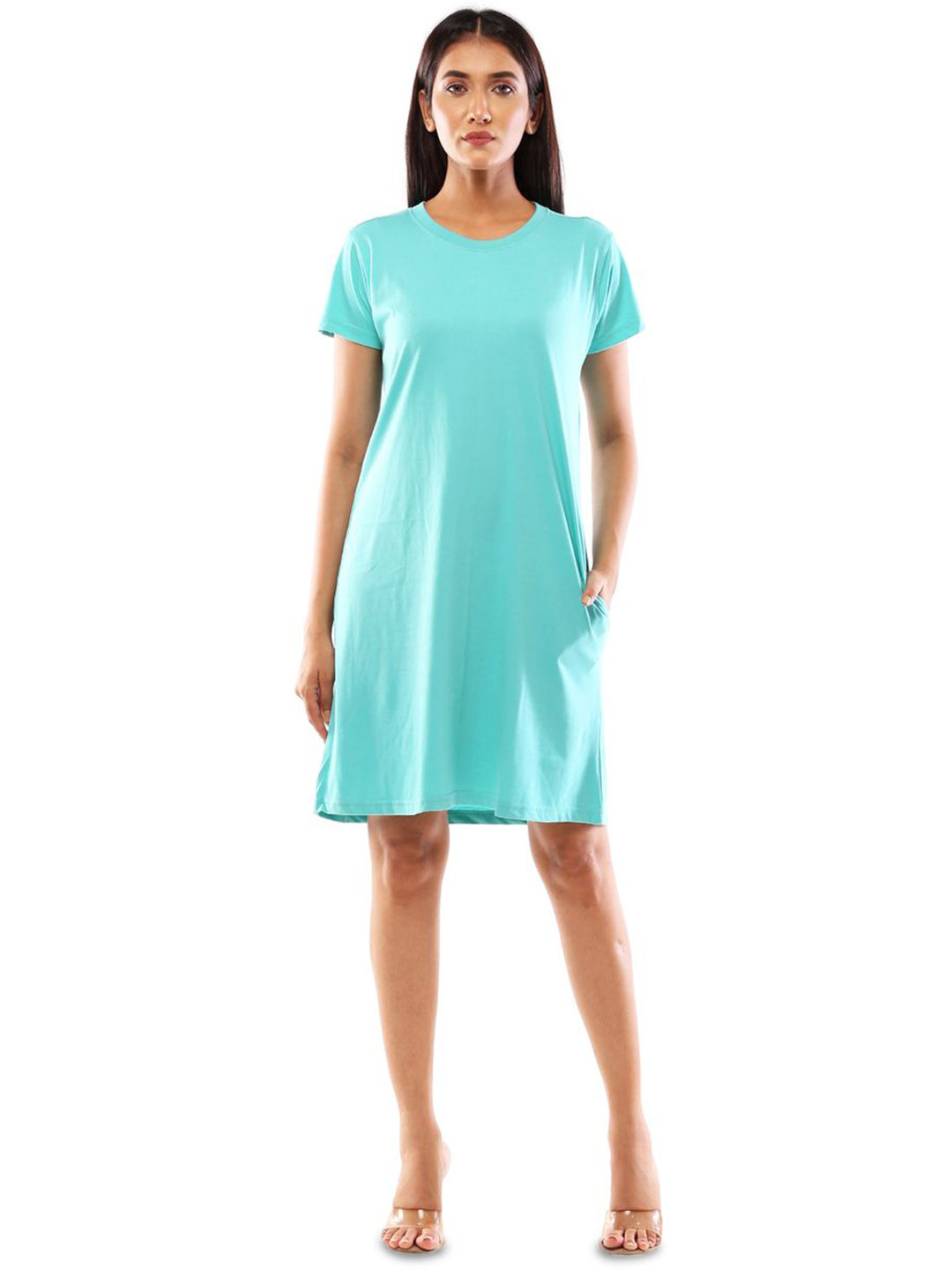 LAPPEN FASHION Women Knee Length Plain Cotton Tee Dress