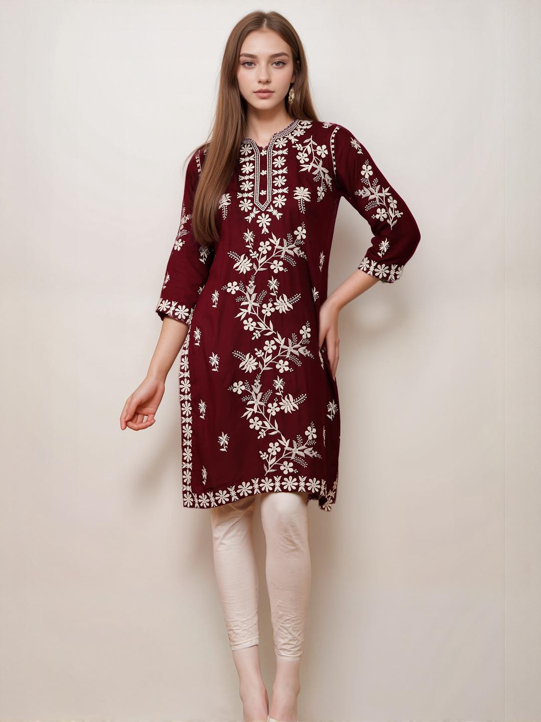 Mallory Winston Women Rayon Embroidery Kurtie