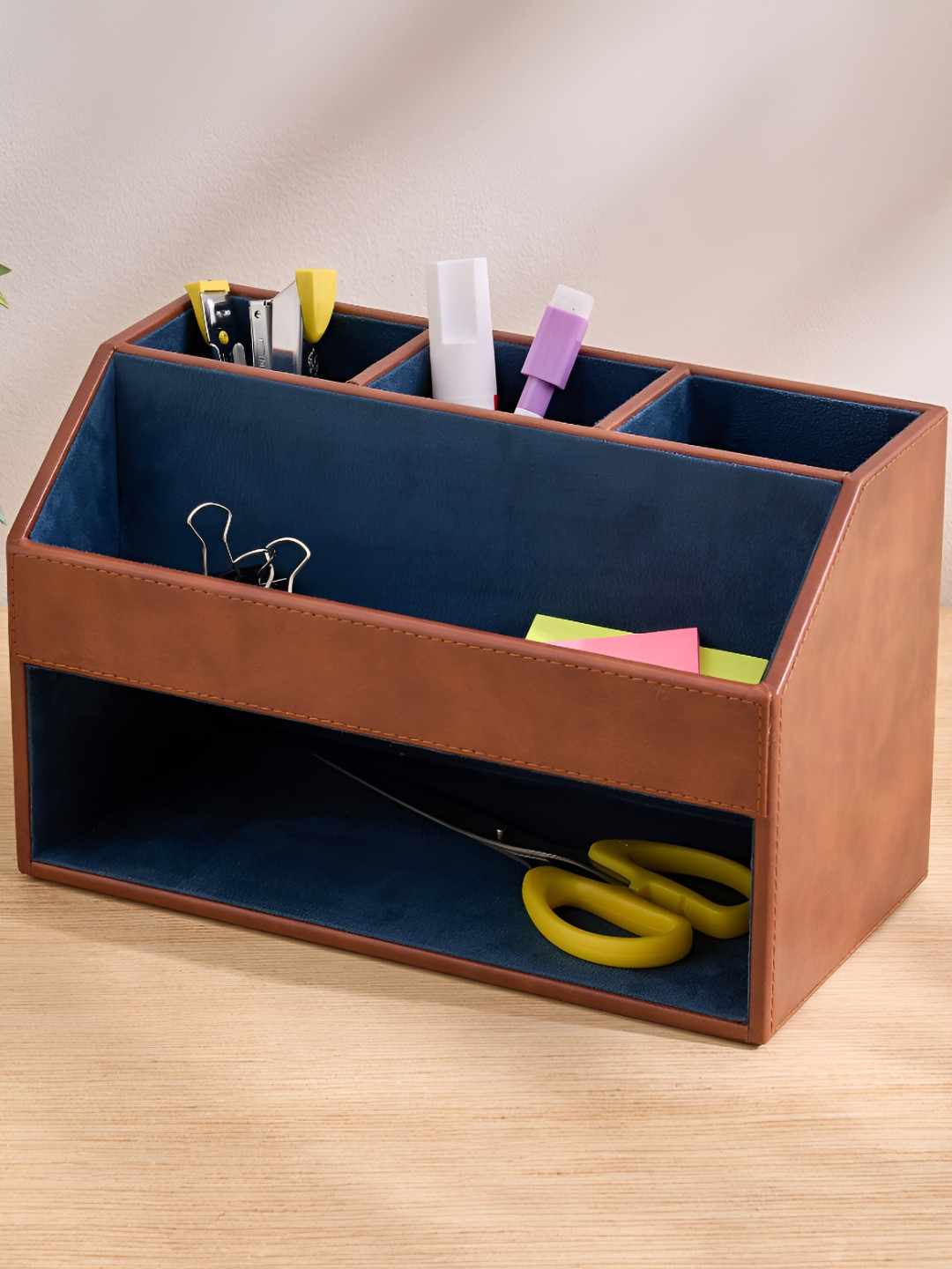 Home Centre Orion Dohphy Brown Wooden 5-Compartmet Multi-Utility Organiser