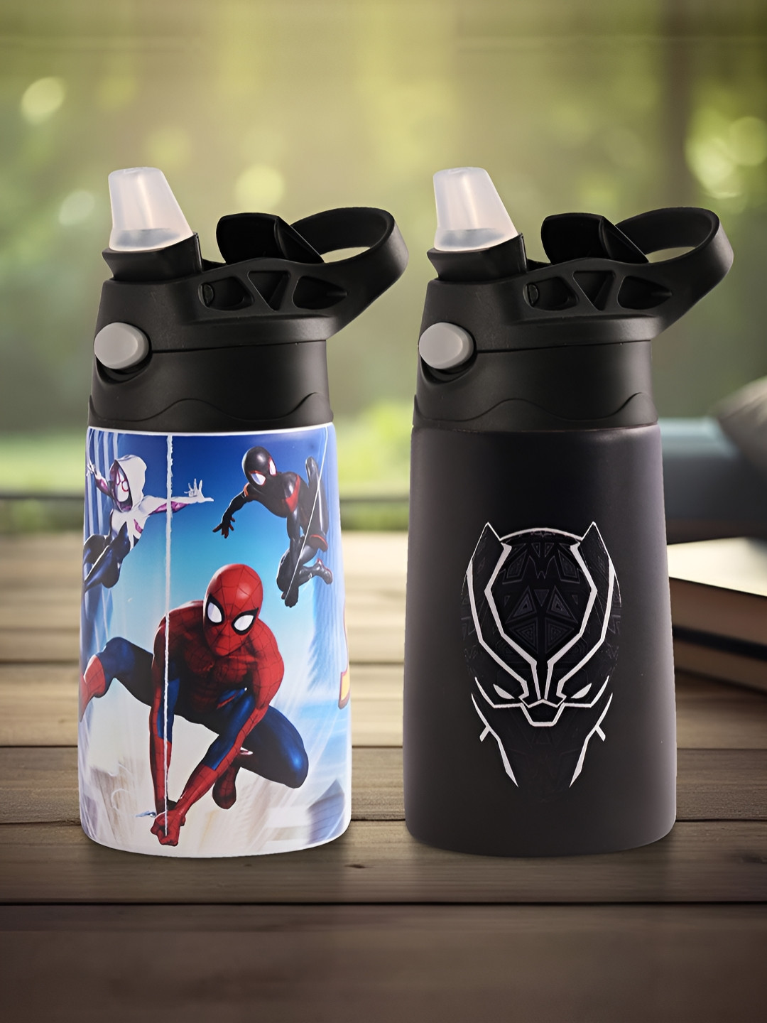Aura Blue & Black 2 Pieces Marvel Printed Stainless Steel Sippers 350 ml